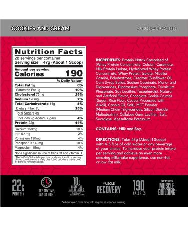 BSN Syntha 6 Whey Protein Powder | High Protein Whey Protein Concentrate Whey Protein isolate Milk Protein Isolate & Micellar Casein | 22g Protein 10g EAAs Essential Amino Acids | 2.91LB 28 Servings (Cookies & Cream) Cookies & Cream 1.32 kg (Pack of 1) - Buy Online on GoSupps.com