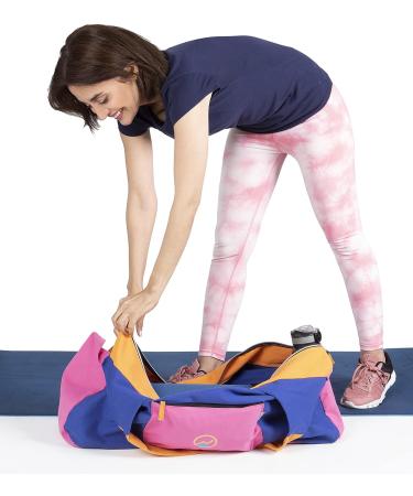 JoYnWell Large Yoga Mat Bag Carrier for Yoga Mats, Bolster, Block, and Workout Gear - Durable 12oz Canvas Exercise Tote with 4 Zipper Pockets in Lapis-Bubblegum - Buy Online on GoSupps.com