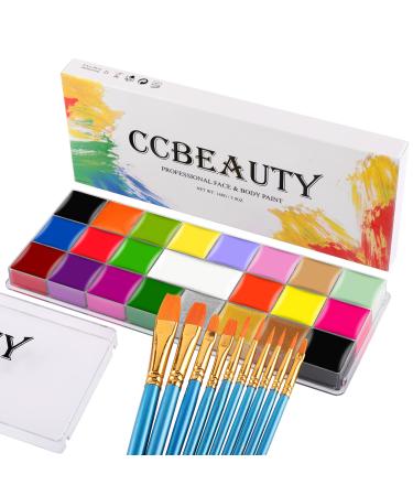 Ccbeauty BodyPainting Colors Face Paint Professional Theater Pollar Oil-based Non-toxic Make-Up Palette Halloween Body Art Party Schminke 22 Colors+10 Brush