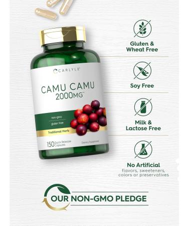 Carlyle Camu Camu with Vitamin C | 150 Capsules | Herb Extract Supplement | Myrciaria Dubia | Non-GMO and Gluten Free - Buy Online on GoSupps.com