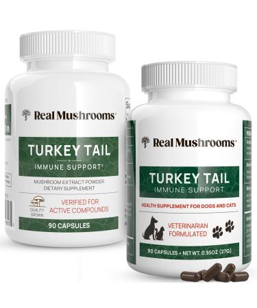 Real Mushrooms Turkey Tail for Humans & Pets - Bundle for Immune Support - Vegan Non-GMO Grain-Free Gluten-Free Mushroom Extract Capsules - Verified Levels of Beta-Glucans