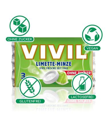 VIVIL Rolle Limit Mit - Sugar-Free Vegan Fruity Pastilles (Lime Mint 20x3 Packs - 60 Rolls 28g Each) - International Shipping Available - Buy Online on GoSupps.com