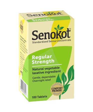 Senokot Regular Strength 100 Tablets Natural Vegetable Laxative Ingredient senna for Gentle Dependable Overnight Relief of Occasional Constipation 100 Count (Pack of 1)