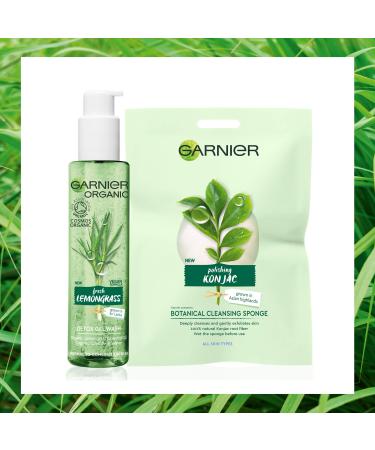 Garnier Organic Lemongrass Gel Wash and Konjac Sponge Deep Cleansing & Exfoliating Set for Healthy Glowing Skin - Suitable for Normal Combination & Sensitive Skin