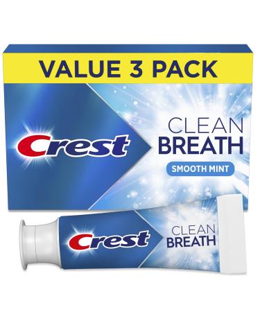 Crest Toothpaste Clean Breath Smooth Mint 3.3oz Pack of 3 Neutralizes Bad Breath Antibacterial Protection Fights Cavities Freshens Breath Gently Whitens