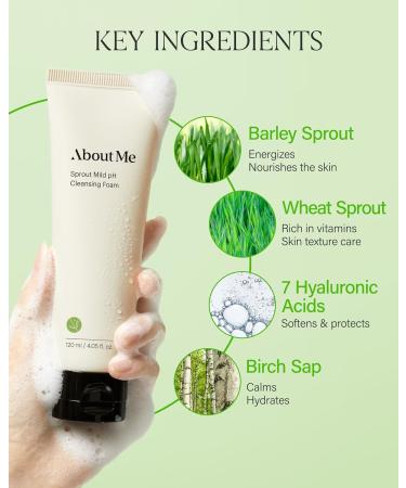 About Me Sprout Mild pH Cleansing Foam Korean Wheat Broccoli Sprout Extract Face Wash for All Skin Types Daily Gentle Cleansing with Amino Acids Korean Skin Care 4.05oz 120ml - Buy Online on GoSupps.com