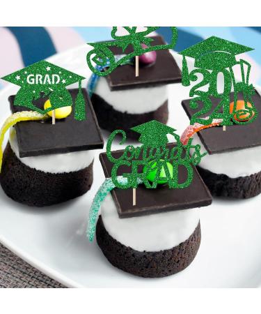 Rsstarxi 24 Pack 2024 Graduation Cupcake Toppers Glitter Congrats Grad 2024 Graduation Cap Diploma Cupcake Picks for Class of 2024 Graduation Theme Party Cake Decorations Green - Buy Online on GoSupps.com
