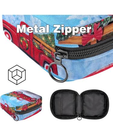 Vintage Red Truck Christmas Tree Menstrual Pad Bag - Portable Zipper Pocket for Teen Girls & Women - Buy Online on GoSupps.com