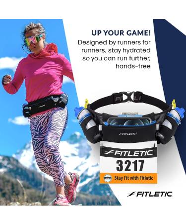 Fitletic Hydra 16 Hydration Belt with Water Bottle Holder, Pockets, and Gel Holder - L/XL Black & Blue - Buy Online on GoSupps.com