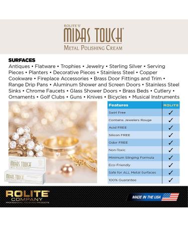Rolite Midas Touch Metal Polishing Cream - Non-Toxic Cleaner for Sterling Silver, Gold, Brass, Chrome, and Copper - 4.5oz - Buy Online on GoSupps.com