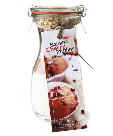 Baking mix in the alarm glass for Banana Cherry Muffins Mini (250ml) - ingredients in the alarm glass for easy preparation - Gourmet Back mix of Feuer & Glass