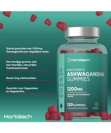 Horbaach Ashwagandha Gummies 1200mg Ashwagandha extract per daily serving 120 vegan gummies for 2 months supply with 5 Withanolides Natural Raspberry Flavor Horbach - Buy Online on GoSupps.com