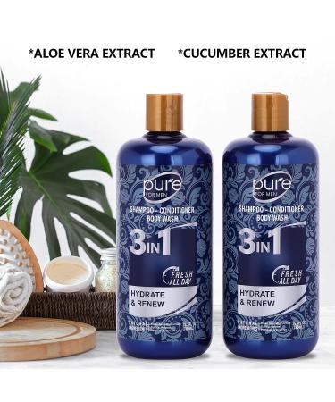 Men's 3-in-1 Body Wash Shampoo Conditioner Combo - All-in-1 Shower Gel for Hair, Body & Face - Paraben & Sulfate Free - Buy Online on GoSupps.com