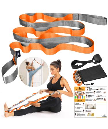 SUMYOUNG Yoga Strap, Stretch Strap with 12 Loops, Nonelastic Stretch Bands for Exercise, Physical Therapy, Pilates, Dance and Gymnastics, Extra Thick, Durable, Comes with Travel Bag and Door Anchor Orange