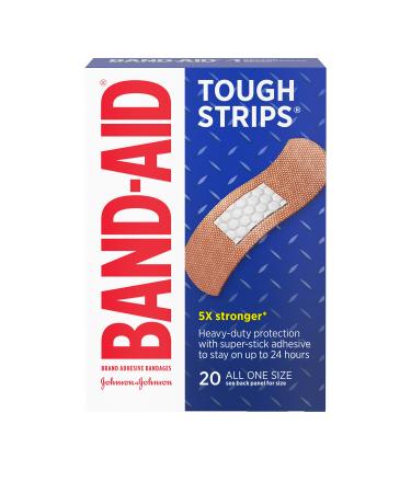 Band-Aid Brand Tough Strips Adhesive Bandages for First Aid & Wound Care Durable Protection for Minor Cuts Scrapes & Burns Heavy-Duty Fabric Bandages Sterile All One Size 20 ct