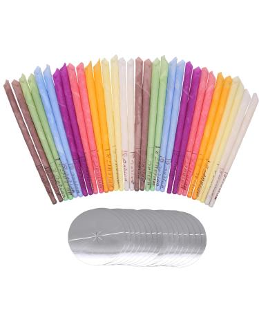 32PCS Ear Wax Candle Ear Cones Candles Ear Wax Removal Organic Non-Toxic Cylinders Fragrance Hollow Cone Candles with 16 Protective Disks(8 Colours)