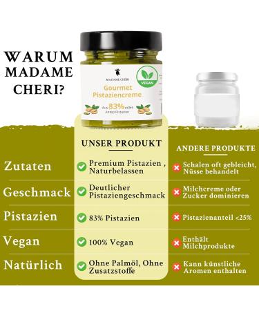 Madame Ch ri Vegan Pistachio Cream 1200g | 83% Pure Turkish Pistachios | Additive-Free Spread for Bread & Cakes | International Shipping Available - Buy Online on GoSupps.com