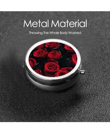 Red and Black Rose Round Pill Box - 3 Compartment Portable Travel Medicine Organizer for Vitamins & Tablets - Buy Online on GoSupps.com