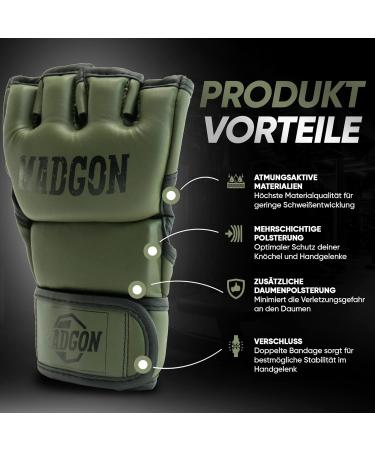 Madgon Premium MMA Gloves - Ultimate Sparring & Grappling Gear for Men & Women | Olive/Black | Ideal for Krav Maga Muay Thai Punching Bag - Buy Online on GoSupps.com