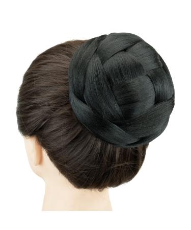 Imissu medium size braided chignon dancer hair cover donut hair parts accessories hair tie hair node wig upper tongue hairstyle wedding party for women (black)
