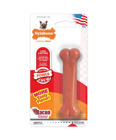 Nylabone Power Chew Dog Bones for Aggressive Chewers Tough Chew Toys for Dogs Bacon X-Small/Petite (1 Count)