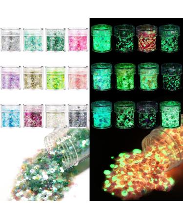 AOOWU Chunky Glitter 12 Colors - Luminous Festival Glitter for Face, Body, Eyes, Nails - Holographic Cosmetic Glitter - DIY Art - Buy Online on GoSupps.com