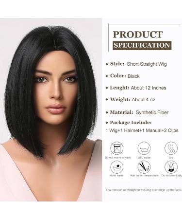 Esmee Short Straight Black Bob Wig 12 Shoulder Length Synthetic for Women - Daily Party & Cosplay Use - Pack of 1 - Buy Online on GoSupps.com