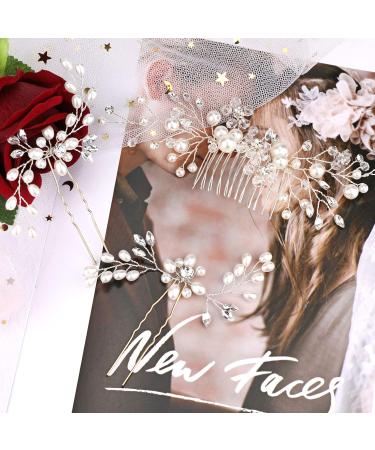 Howaf 3 Hair Combs for Wedding | Crystal & Pearl Bridal Jewelry | Elegant Headdress for Brides - Buy Online on GoSupps.com