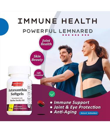 LemnaRed Free-Form Astaxanthin 6mg Softgel-60 Softgels Dietary Supplement Strongest Antioxidant Immune Supports Supports Eye Joint & Skin Health Formulated with Sacha Inchi Oil - Buy Online on GoSupps.com