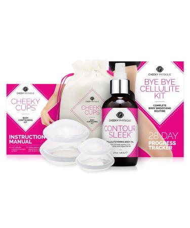 Cheeky Physique Bye Bye Cellulite Kit - Cellulite Cups and Body Oil Set for Cupping Massage Treatment and Body Contouring