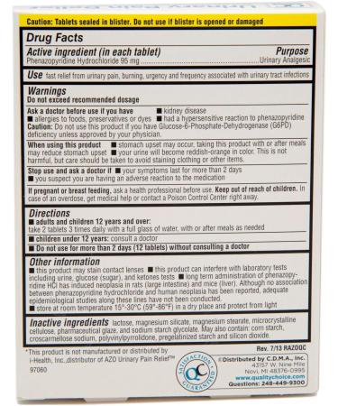 Quality Choice Standard Urinary Pain Relief Tablets - 30 Count - Comparable to AZO - 1 Pack - Buy Online on GoSupps.com