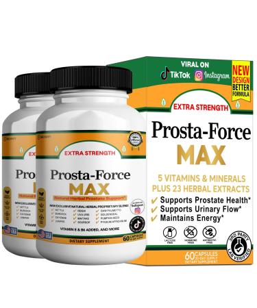 Prosta-Force Max Extra Strength Prostate Support Natural Herbal Supplement with Saw Palmetto Pygeum Plant Sterols 60 Capsules (2)