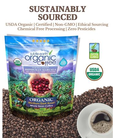 Subtle Earth Organic Medium-Dark Roast Whole Bean Coffee - 2lb Bag | 100% Arabica Beans, Low Acidity, Non-GMO - Buy Online on GoSupps.com