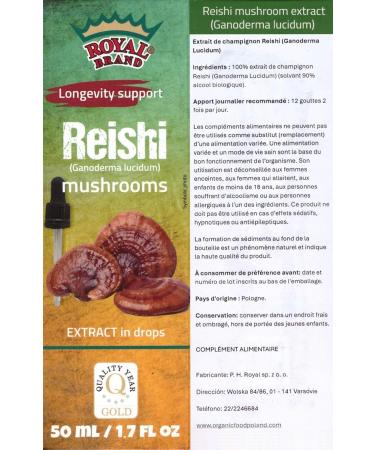 Royal Brand Reishi Mushroom Supplement/Our Reishi Mushroom Extract Promotes Longevity/Reishi Mushroom Tincture - 50ml / 1.7 Fl Oz - Buy Online on GoSupps.com