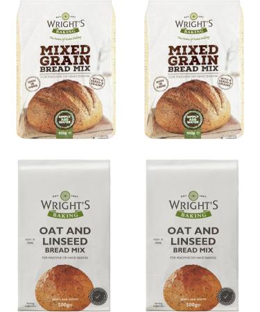 Wright's Baking | Bread Mix Selection Pack (2 Packs Mixed Grain Bread Mix 500g + 2 Packs Oat & Linseed Bread Mix 500g) | For Machine or Hand Baking - Buy Online on GoSupps.com