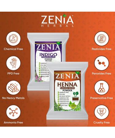 Zenia 100% Pure Indigo & Henna Hair Color Combo Kit - 100g Each, Natural & Chemical-Free, PPD & Ammonia-Free - Buy Online on GoSupps.com
