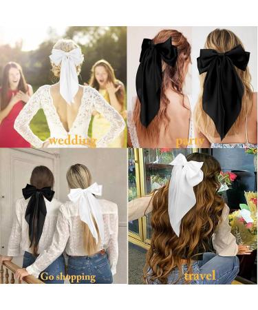 2 Pcs Big Hair bow Hair Bows for Women Bow Hair Clip Elegant Solid Color French Barrette Bows For Hair With Long Silky Satin Hair Barrettes Accessories Bow Hair Clips for Women Girl(Black+White) - Buy Online on GoSupps.com