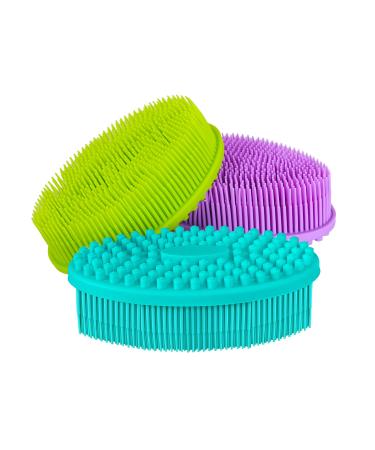 Silicone Body Scrubber, 3pcs Soft Exfoliating Body Brush, Shower Bath Loofah Brush, SPA Massage Skin Care Tool, for Sensitive and All Kinds of Skin Green, Purple, Cyan
