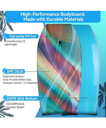 RAYWER 33-INCH Body Board with EPS Core & HDPE Slick Bottom - Ideal for Kids and Adults - Rainbow Design - Includes Leash and Adjustable Wrist Rope - Buy Online on GoSupps.com