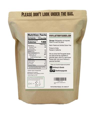 Anthony's Organic Fenugreek Seeds 2 lb - Whole Methi Seeds, Gluten Free, Non GMO, Non Irradiated - Buy Online on GoSupps.com