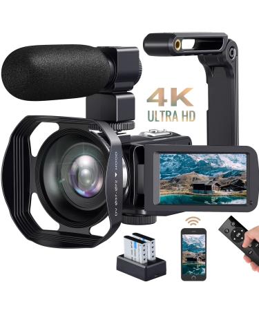 Camcorder Video Camera 4K Ultra HD 48MP IR Night Version Vlogging Camera 3.0 Inch Touch Screen 18X Zoom WiFi Digital Camera YouTube Recorder Camera with Microphone,2.4G Remote Control,Lens Hood Black