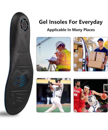 LARGERED Gel Insoles with Arch Support | Memory Foam Shoe Inserts for Flat Feet & Plantar Fasciitis | Men Women | Size M 6-8UK | Black - Buy Online on GoSupps.com