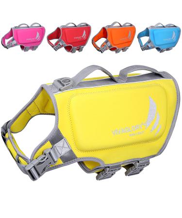 Vivaglory Light lifeguard for dogs pets lifesaver skin-friendly neoprene for large dogs dog swimming vest with D-ring & quick lock yellow L: 64-71cm (chest caught) yellow