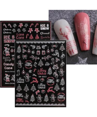 JMEOWIO Christmas Glitter Nail Stickers - 9 Sheets Snowflake Xmas Winter Holiday Design in Pink White - Self-Adhesive Decals for Nail Art Decoration - Buy Online on GoSupps.com