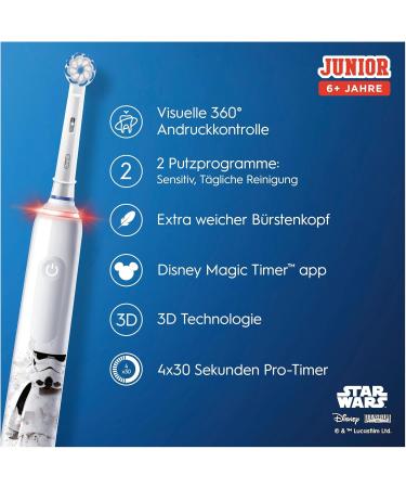Buy Oral-B Junior Star Wars Electric Toothbrush for Kids 6+ | Soft Bristles 360 Cleaning Pressure Control 2 Modes & Timers - International Shipping Available - Buy Online on GoSupps.com