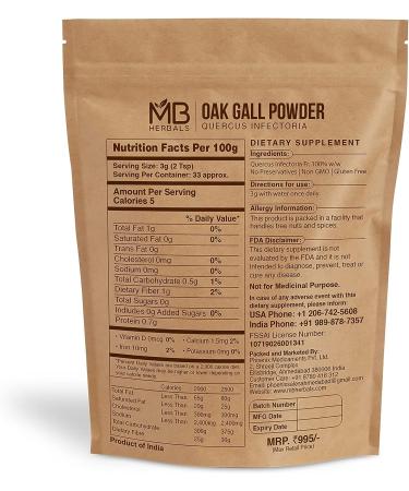 MB Herbals Pure Oak Gall Powder 100g - 100% Pure Quercus Infectoria for Majuphal & Manjakani | 3.5 oz - Buy Online on GoSupps.com