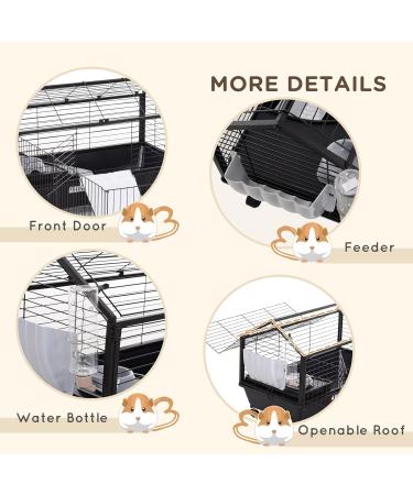PawHut Metal Small Animal Cage Rabbit Cage for Guinea Pig Chinchilla Hedgehog Bunny with Removable Wheels and Foldable Detachable Run Fence 34.6" L x 50.6" W x 22" H 128L x 87W x 56H cm - Buy Online on GoSupps.com