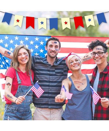 20 Sheets Patriotic Temporary Tattoos - Red White Blue 4th of July Stickers for Kids & Adults - Independence Day Design - Buy Online on GoSupps.com