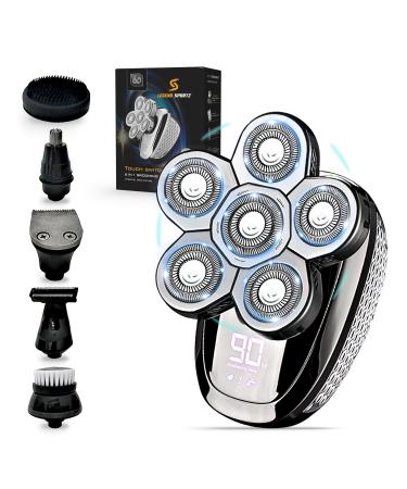 6-in-1 Cordless Comfort Head Shaver for Bald Men - Includes Hair Clippers Beard Trimmer Nose Hair Trimmer Massager and Brush - Waterproof Electric Razor Gifts for Men