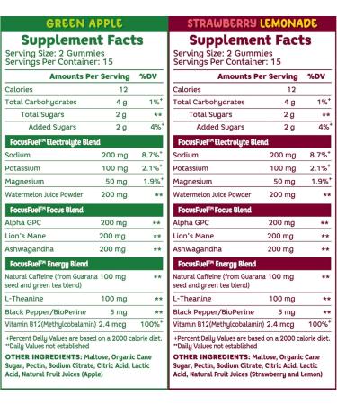FocusFuel Energy Chews Variety Pack Strawberry Lemonade & Green Apple (2-Pack 30 Servings Total) 100mg Natural Caffeine + Nootropics Tart Crisp Focus Formula - Buy Online on GoSupps.com